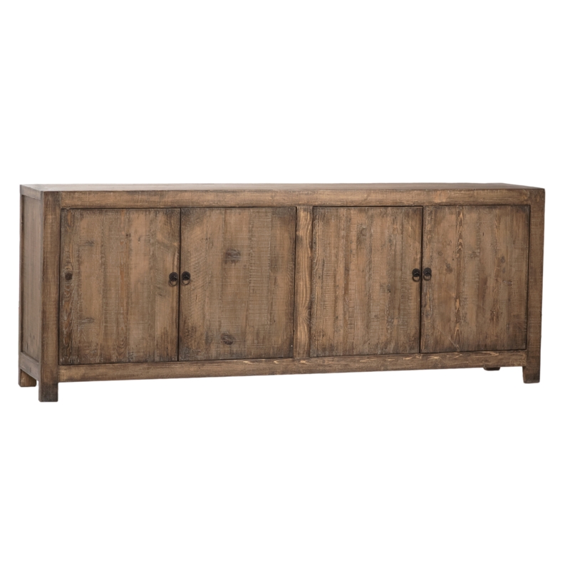 Uvalda 87" Reclaimed Pine Textured Sideboard in Medium Brown