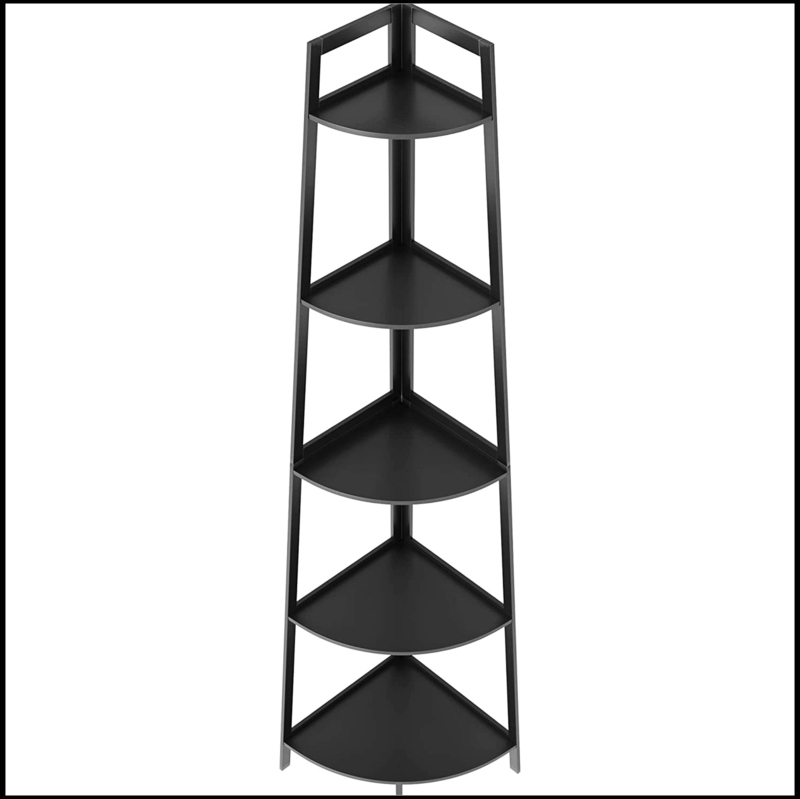 Weismann Tall Bookshelf 5-Tier Industrial Corner Bookcase Corner Ladder Shelf