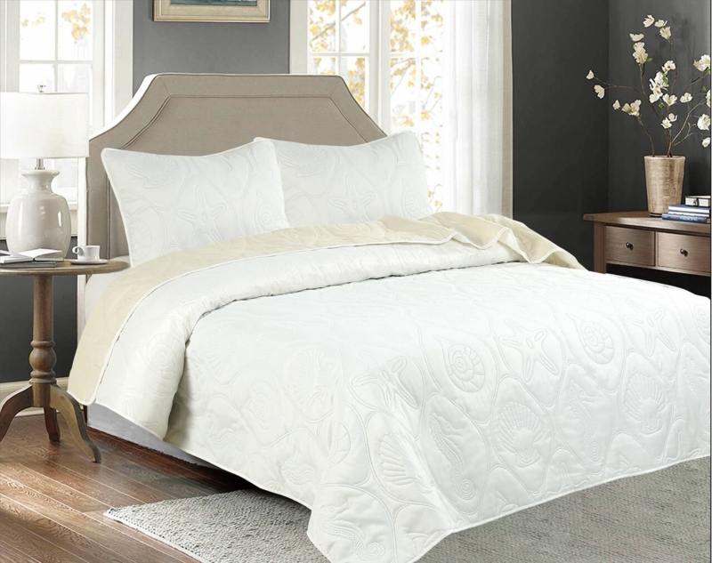 Wilfred Shell and Seahorse Stitched Pinsonic Reversible Bedspread Set