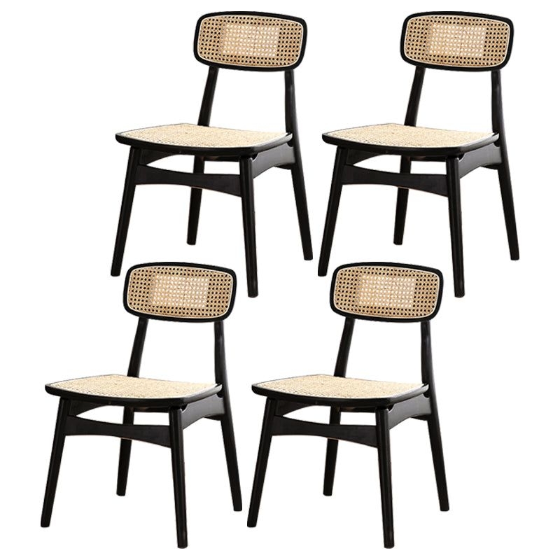 Contemporary Style Dining Chairs Armless Open Back Chairs with Wooden Legs - Black / 4 Piece Set