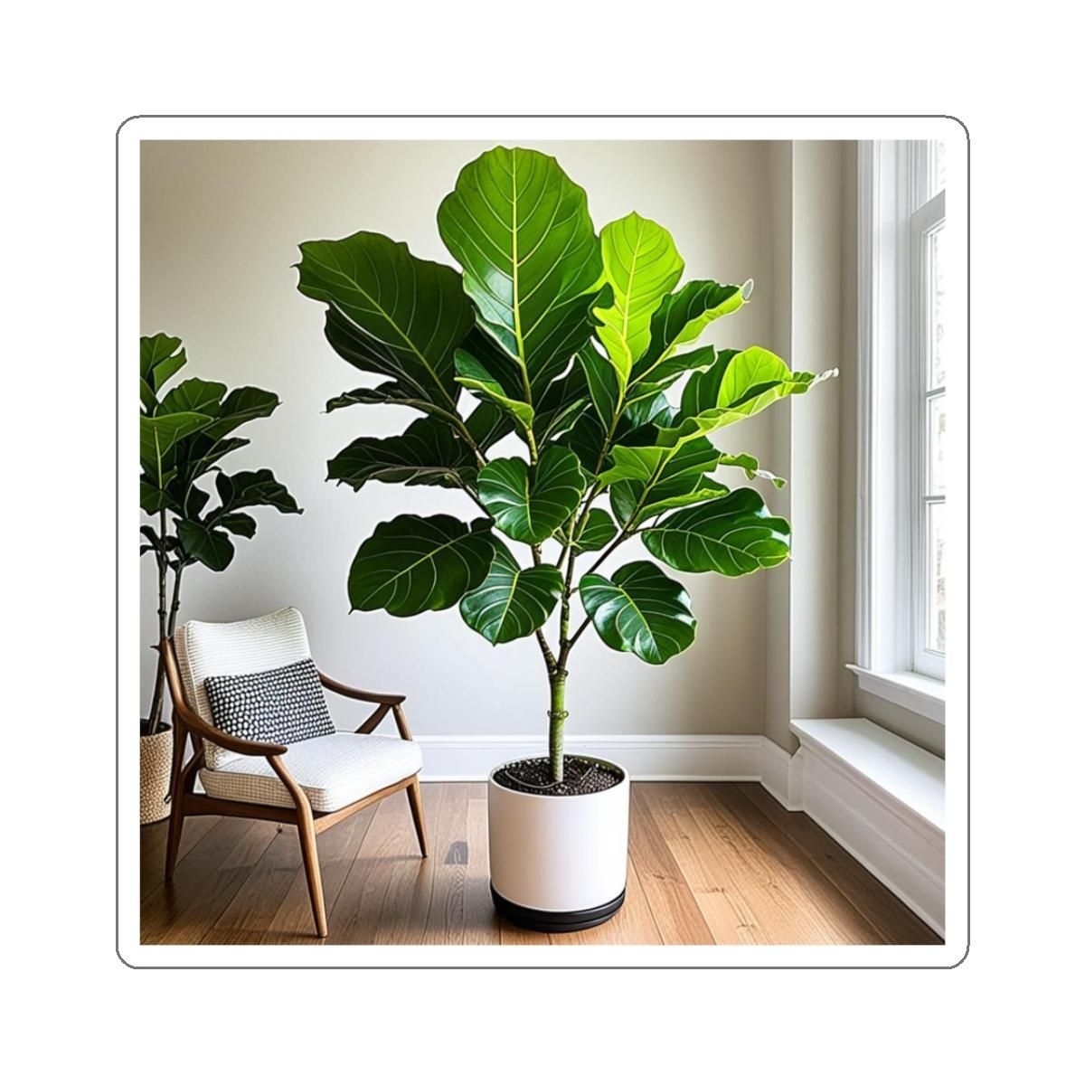 Fiddle Leaf Fig Sticker, Tall Plant in Pot, Sunny Window Decor