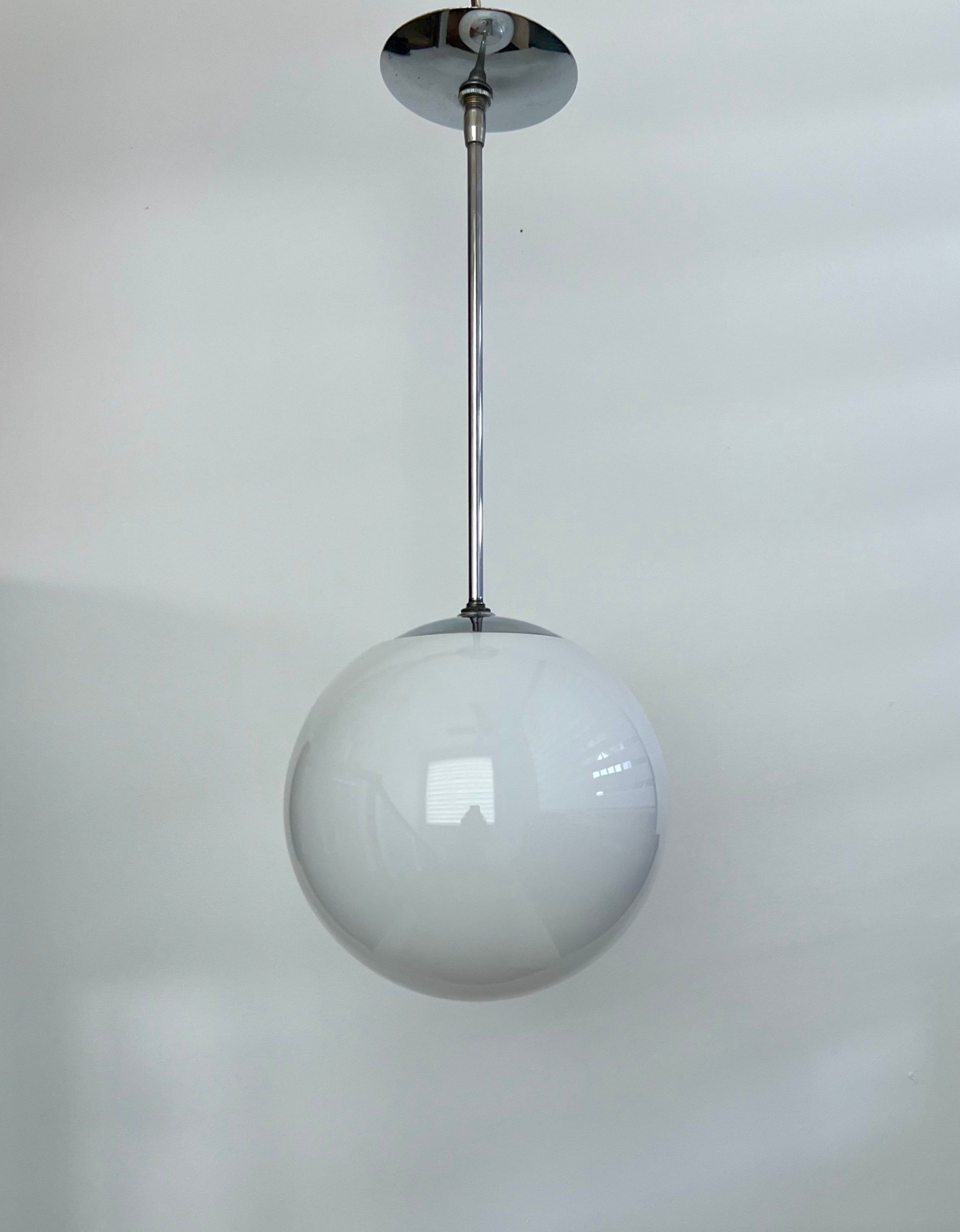Milk Glass Globe Opaline Mid Century White Pendant 10" Light Fixture