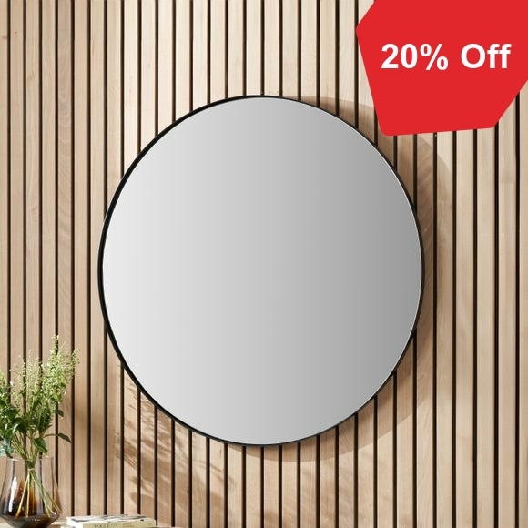 Pacific Lifestyle Black Large Slim Frame Round Wall Mirror