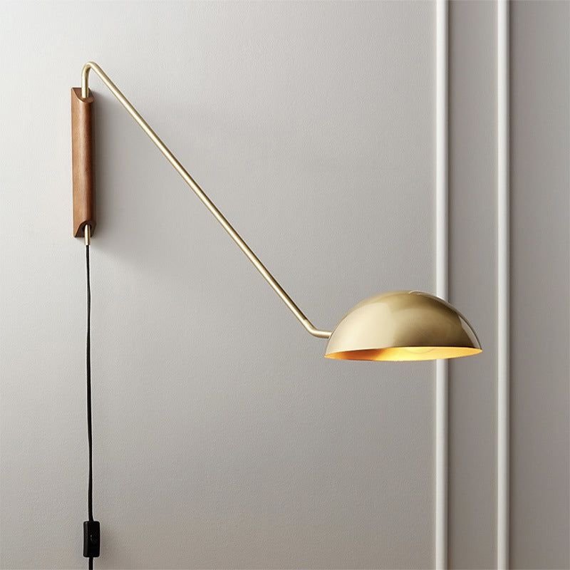 Post-modern Style Angle Adjustable Wall Light Metal Bowl Shade Bedroom Bedside Light with Independent Switch - Gold