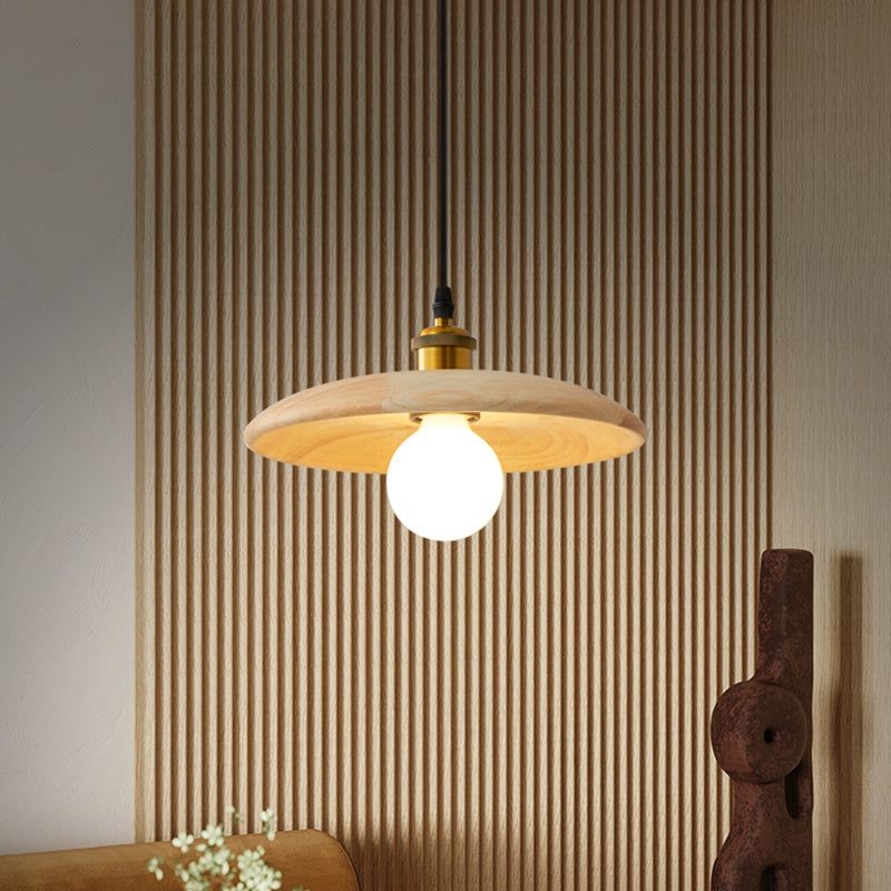 Pot Cover Shade Hanging Lighting Modern Style Solid Wood 1 Light Pendant Lamp for Home Stay - Walnut / 7
