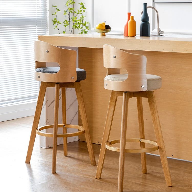 Scandinavia Style Bar-stool Wooden Legs Round Seat Barstool for Bar Kitchen - Smoke Gray / Brown / 4 Piece Set