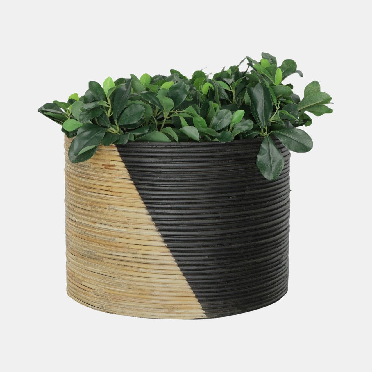 Two Tone Wicker Planter Medium - 15x15x11 / Black and Natural / Metal