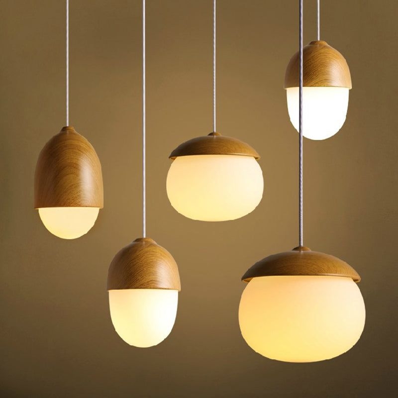 Wood Spherical Pendant Ceiling Light Simplicity Style Hanging Pendant Light in White - White / Capsule
