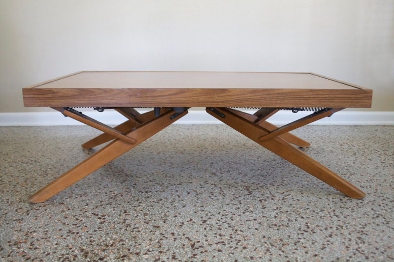 Adjustable Height Wooden Coffee Table with Folding Legs
