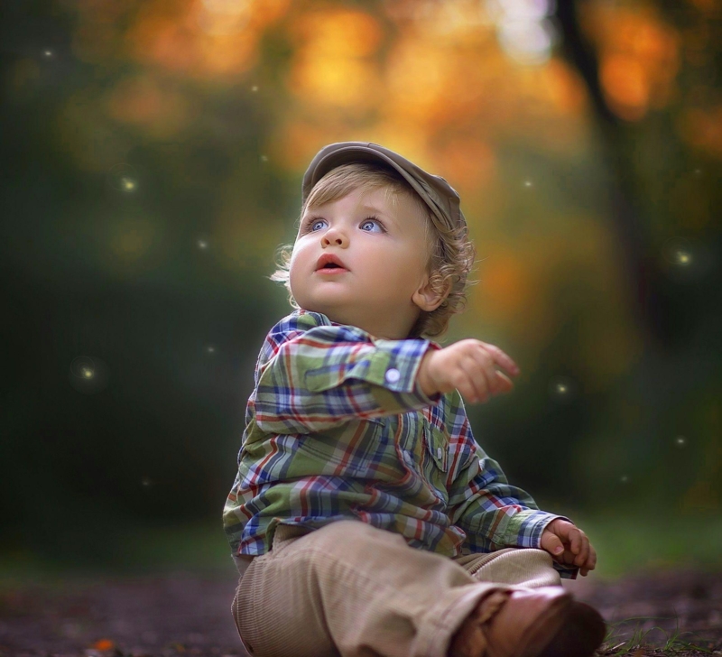 Adorable Baby Boy in Autumn Outdoor Setting