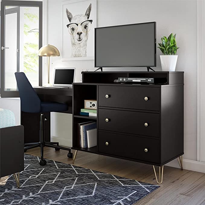 Black 3-in-1 Media Dresser Desk Combo with Storage