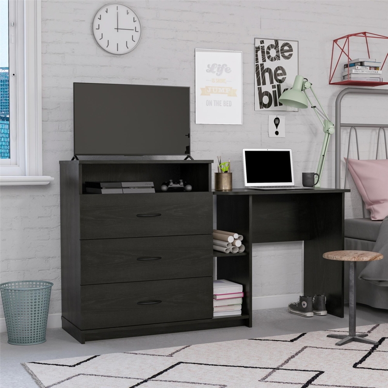 Black Oak 3-in-1 Media Dresser and Desk Combo