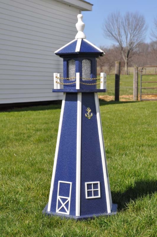Blue and White Nautical Lighthouse Outdoor Decor