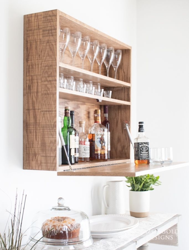 Compact DIY Wall-Mounted Wooden Bar Cabinet
