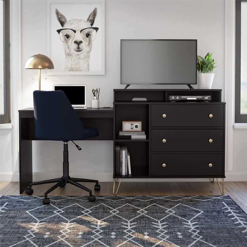 Contemporary Black 3-in-1 Media Dresser and Desk Combo