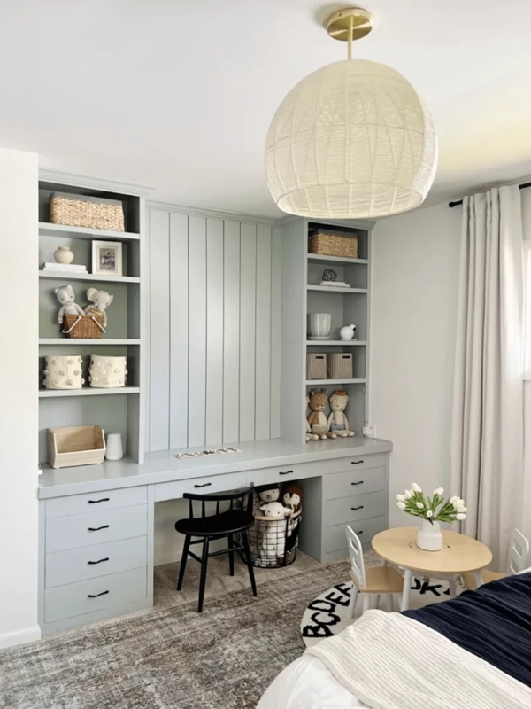 Cozy Gray Dresser and Desk Combo with Built-in Shelves