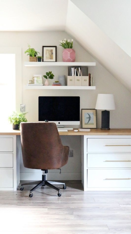 Cozy Modern Home Office with Floating Shelves