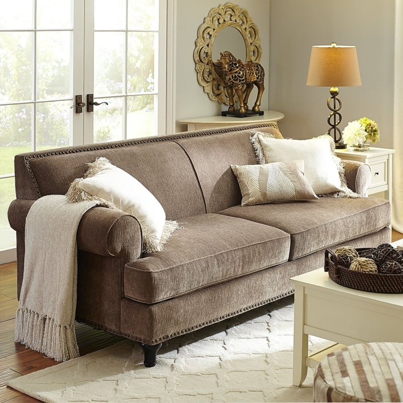 Cozy Taupe Sofa with Elegant Neutral Living Room