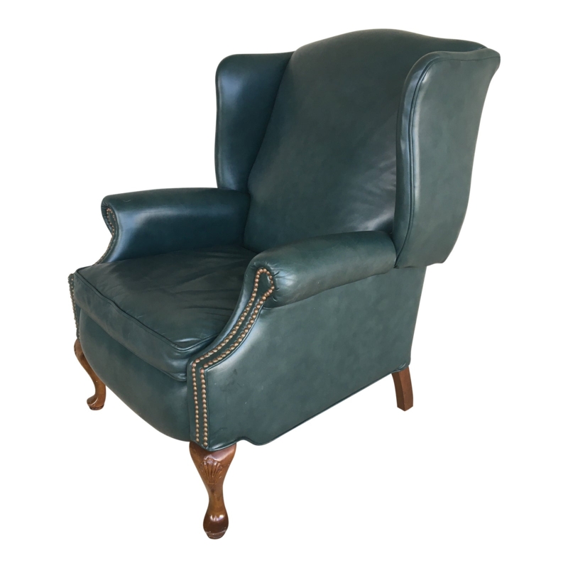 Dark Green Leather Wingback Chippendale Armchair