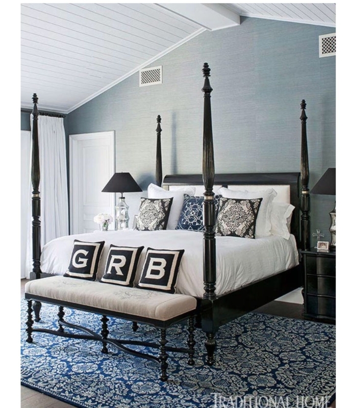 Elegant Black Four Poster Bed with Classic Accents