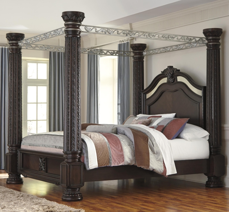 Elegant Dark Wood Four-Poster California King Bed