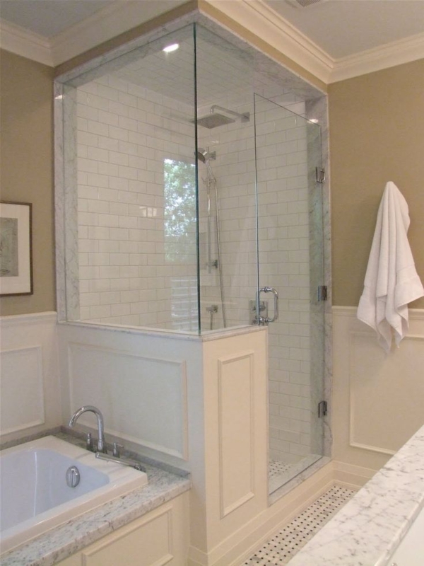Elegant Half Wall Glass Shower in Classic Bathroom