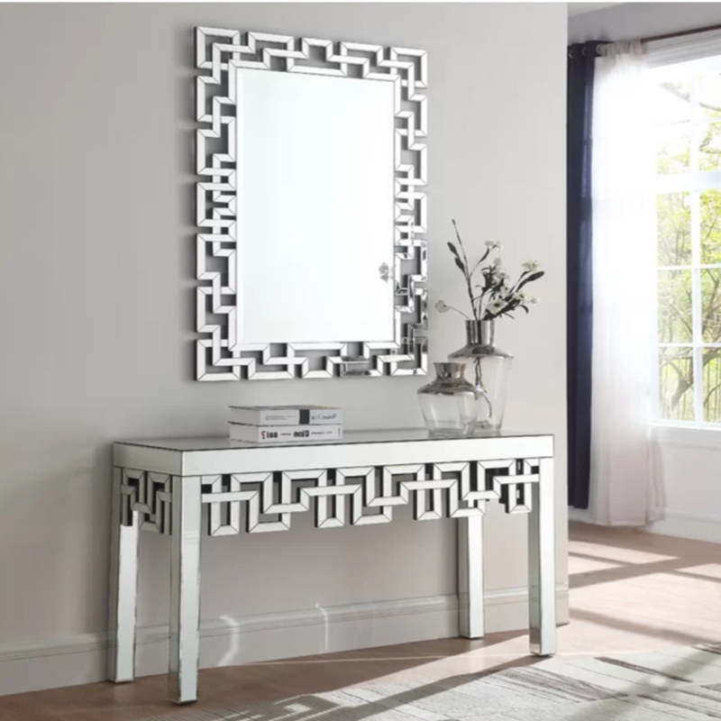 Elegant Mirrored Console Table with Geometric Mirror
