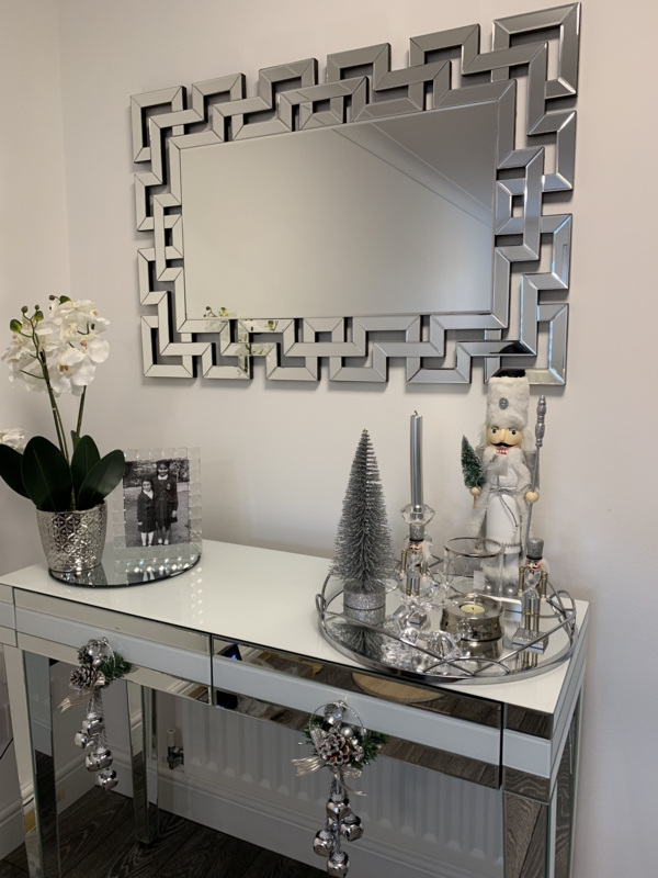 Elegant Modern Mirrored Console Table with Silver Accents