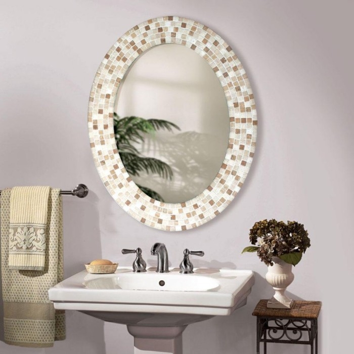 Elegant Mosaic Framed Oval Bathroom Mirror