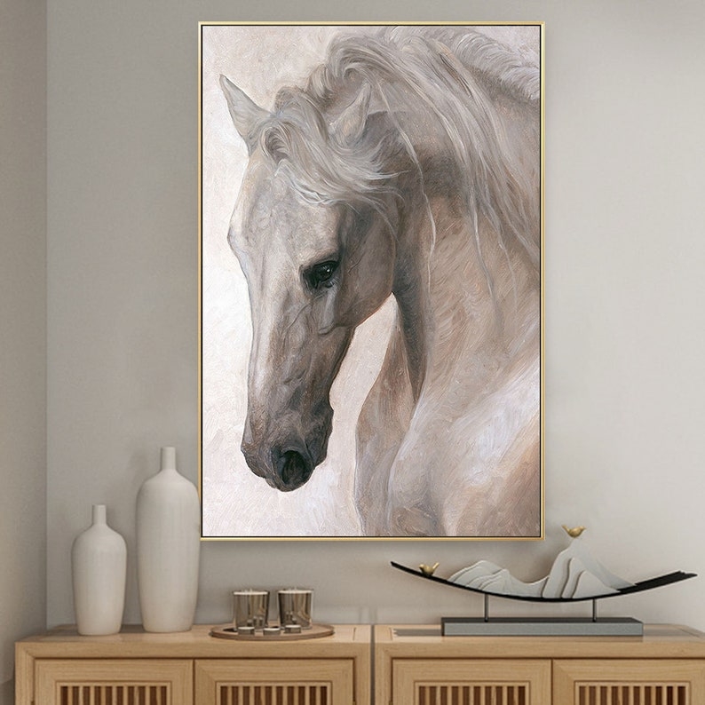 Elegant White Horse Framed Wall Art Print