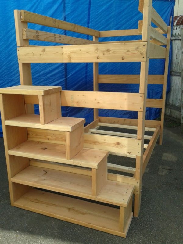 Full Size Loft Bed with Integrated Staircase Storage