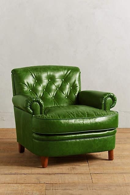 Green Leather Kimmeridge Armchair with Wooden Legs