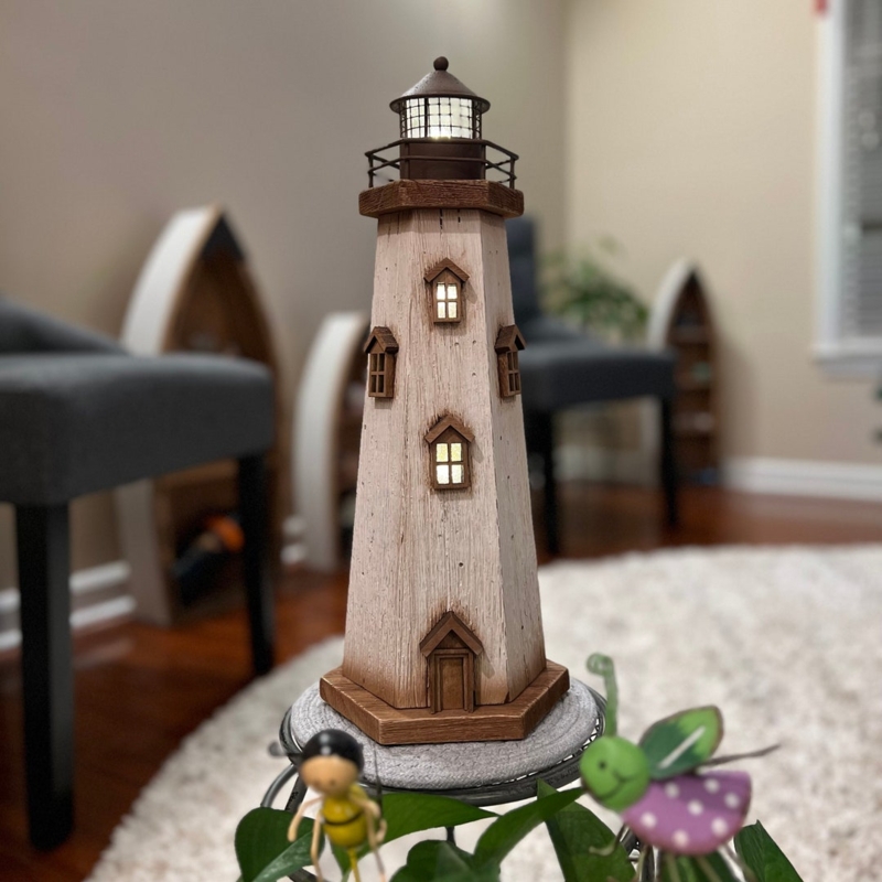 Handcrafted Wooden Lighthouse Decor with LED Light