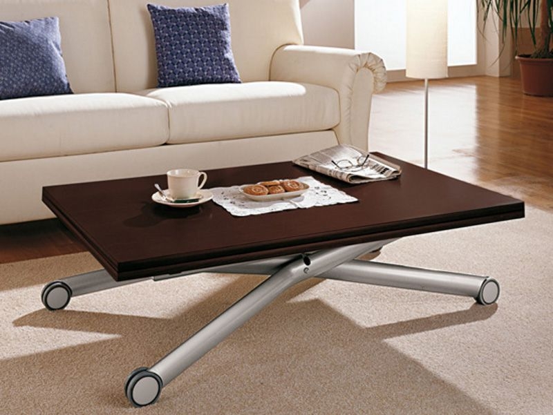 Height-Adjustable Wooden Coffee Table with Casters
