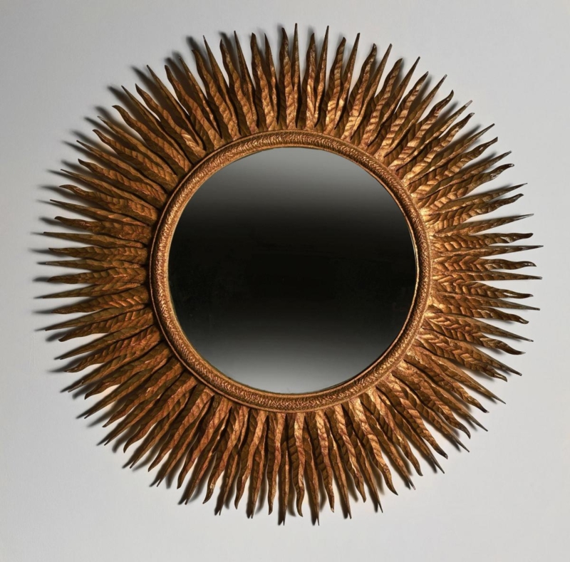 Large Mid Century French Gilt Wood Sunburst Mirror