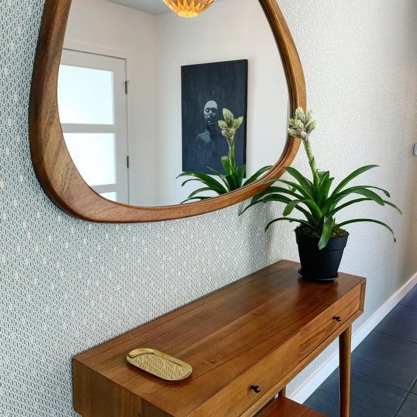 Mid-Century Modern Asymmetrical Wooden Wall Mirror