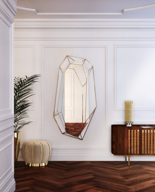 Mid-Century Modern Geometric Gold Wall Mirror