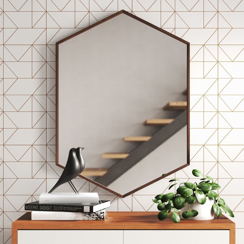 Mid Century Modern Geometric Wooden Wall Mirror
