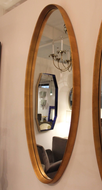 Mid-Century Modern Oval Gold Leaf Wall Mirror