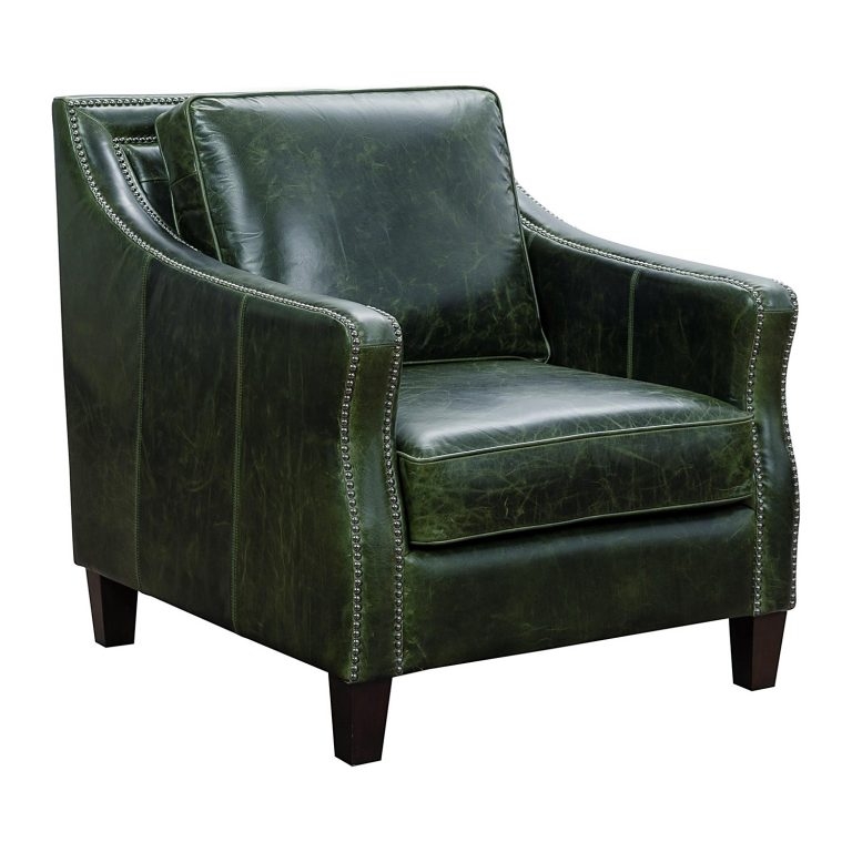 Miles Green Leather Accent Chair with Nailhead Trim