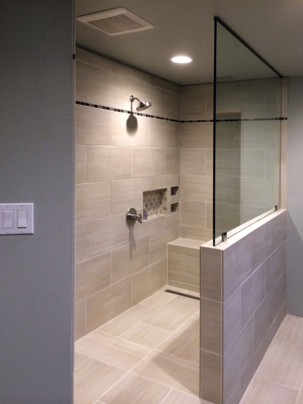 Minimalist Modern Glass and Tile Walk-In Shower