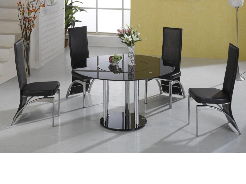 Modern Black Glass Round Dining Table with Chairs