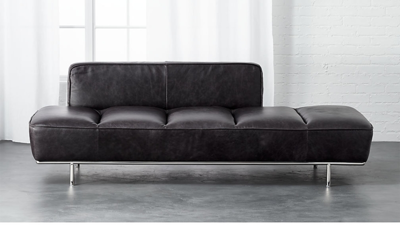Modern Black Leather Daybed with Chrome Base