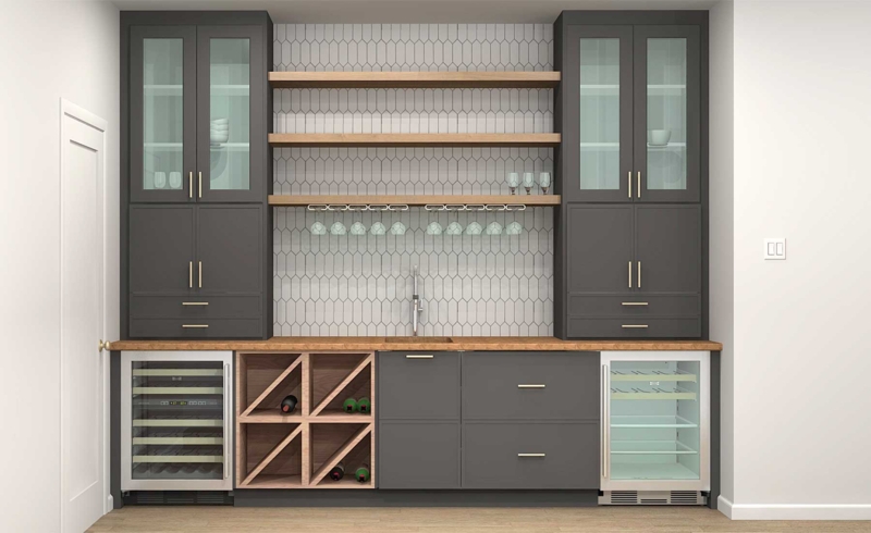 Modern Built-In Bar Cabinet with Wine Storage