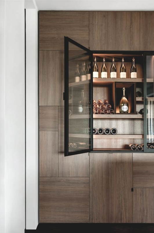 Modern Built-In Home Bar Cabinet with Glass Doors