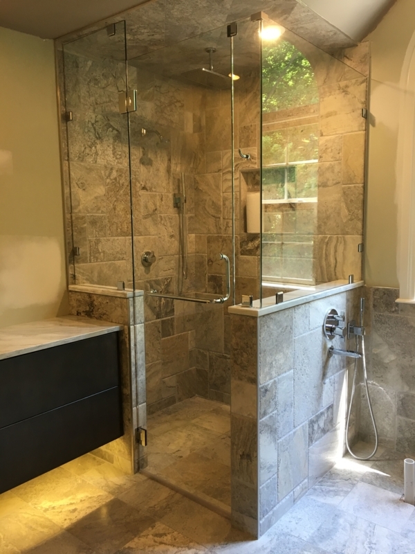 Modern Corner Glass Shower with Half Wall Design