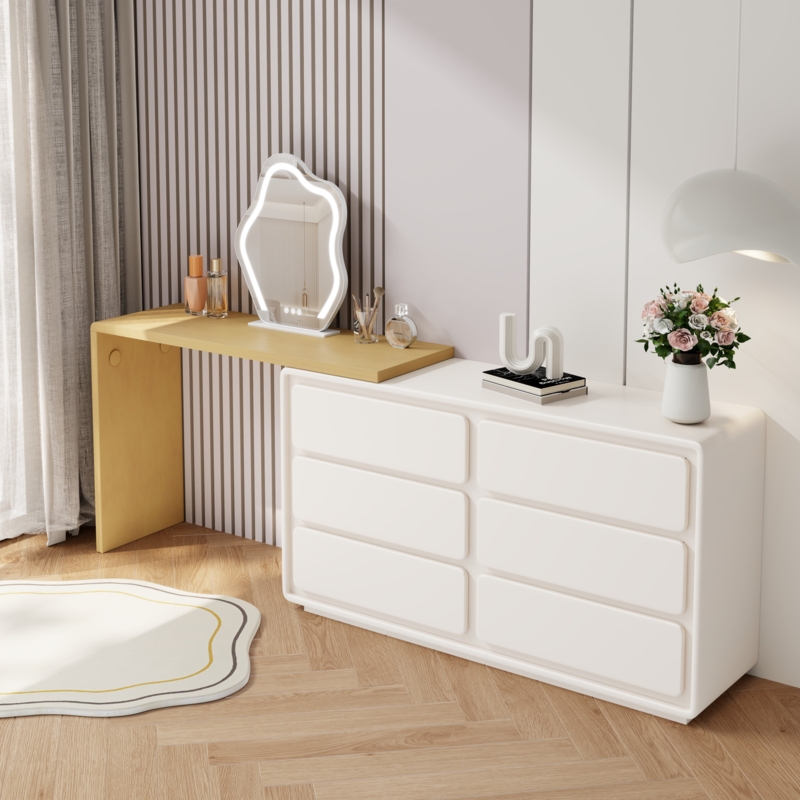 Modern Expandable Dresser Desk Combo with LED Mirror