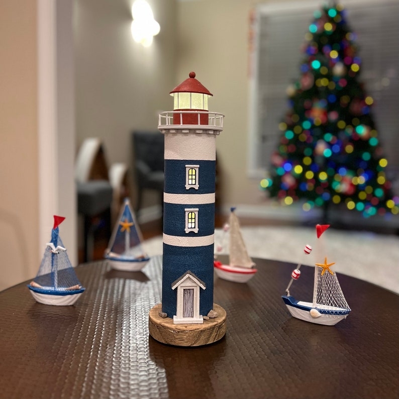 Nautical Wooden Lighthouse Decor with LED Light