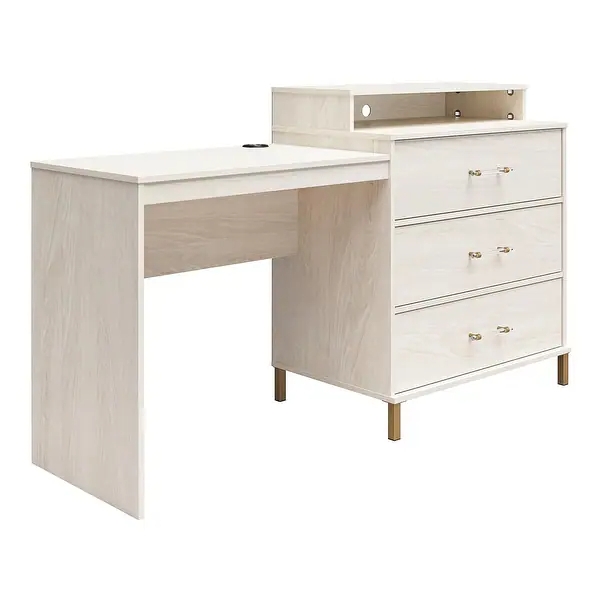 Novogratz Kalissa White Dresser Desk Combo with Wireless Charger