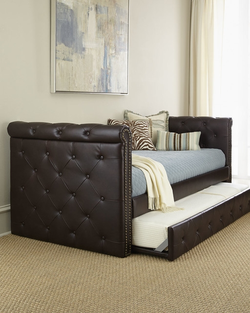 Raven Tufted Dark Leather Daybed with Trundle